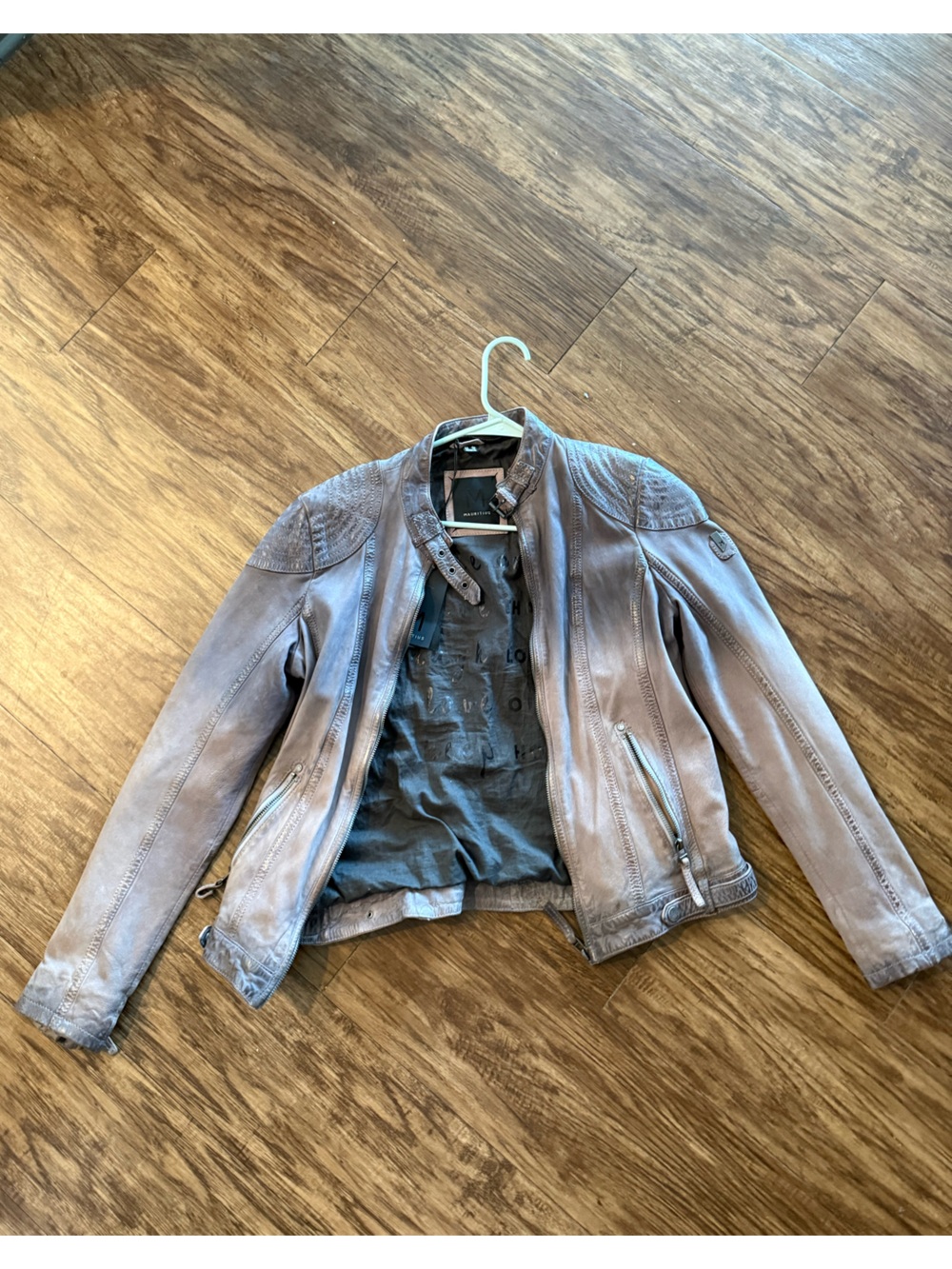 Mauri Taupe Leather Moto Jacket